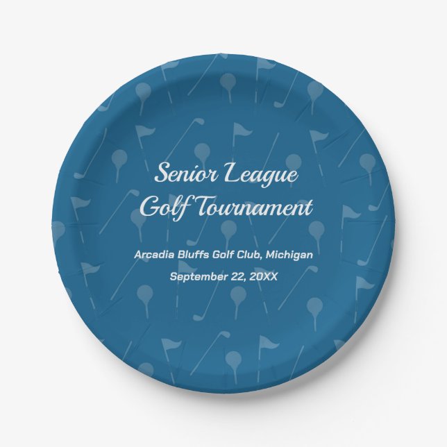 GreyBlue Golf Ball/Flag Pattern Paper Plate (Front)