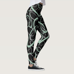 greyed jade and grey intertwined loopy pattern leggings
