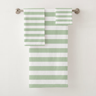 Greyed Jade and White Striped Bath Towel Set