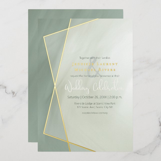 greyed jade gold frame typography wedding gold (Front/Back)