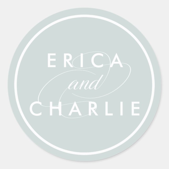 Greyed Jade Personalized Wedding Classic Round Sticker (Front)