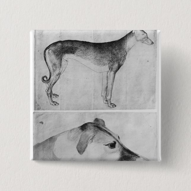 Greyhound and head of a greyhound 2 inch square button (Front)