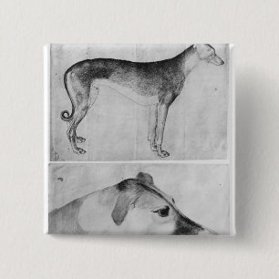 Greyhound and head of a greyhound 2 inch square button