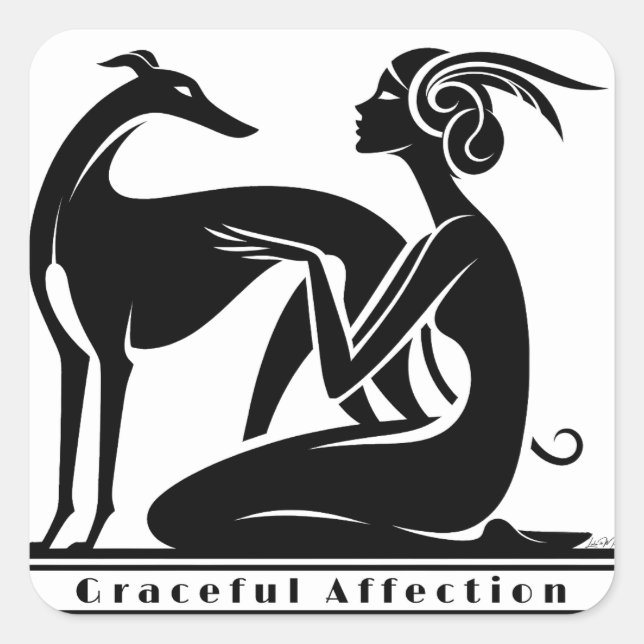 Greyhound And Woman Art Deco Style Square Sticker (Front)