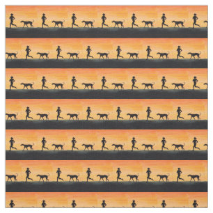 Greyhound and Woman Jogger Dog Art Fabric