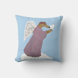 Greyhound Angel with White Dove Throw Pillow