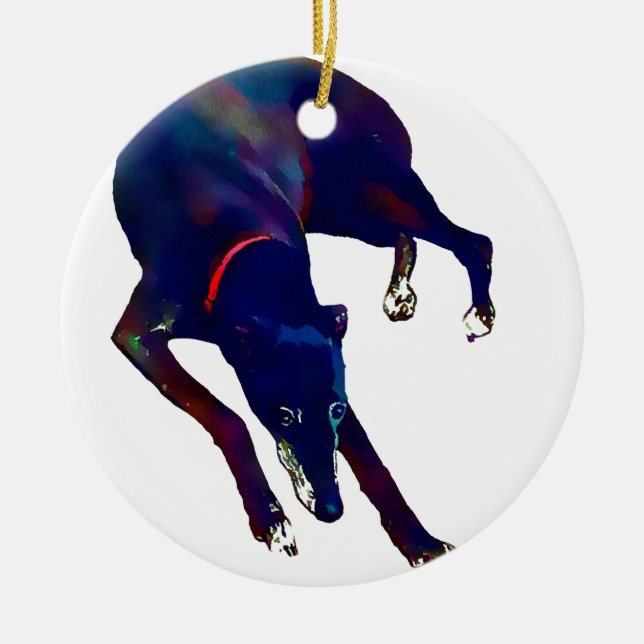 Greyhound Art Ceramic Ornament (Front)