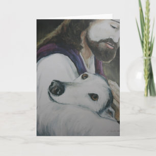 Greyhound avec Jesus Dog Art Greyhound Carte de vo