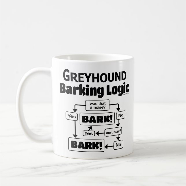 Greyhound Barking Logic Coffee Mug (Left)