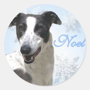 Greyhound Black & White Noel2 Classic Round Sticker