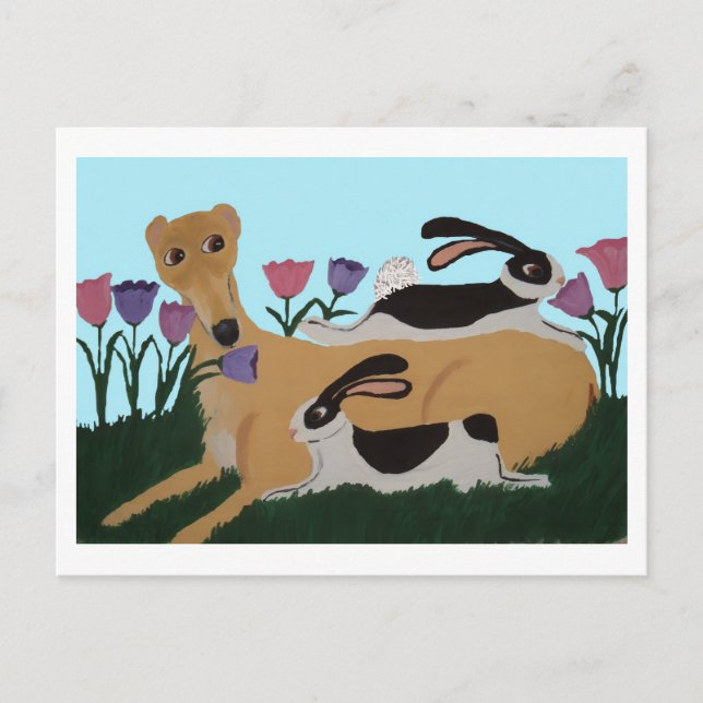 Greyhound & Bunny Friends Folded Greeting Card (Front)