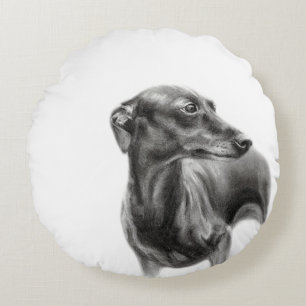 Greyhound Charcoal Hand Drawn Artwork Round Pillow