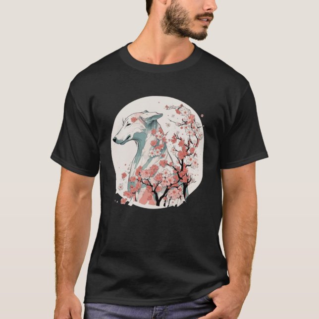 Greyhound Cherry Blossom Dog Breed Japanese Sakura T-Shirt (Front)
