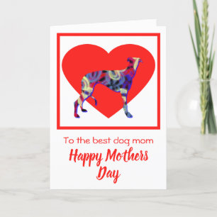 Greyhound Chien Red Heart Carte de la fête des mèr