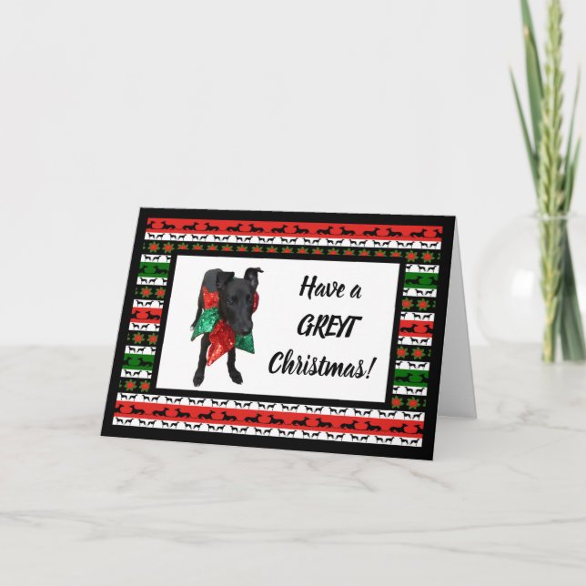 Greyhound Chiot Carte de voeux de Noël (Devant)