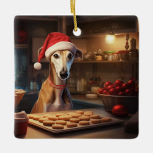 Greyhound Christmas Cookies Holiday Ceramic Ornament