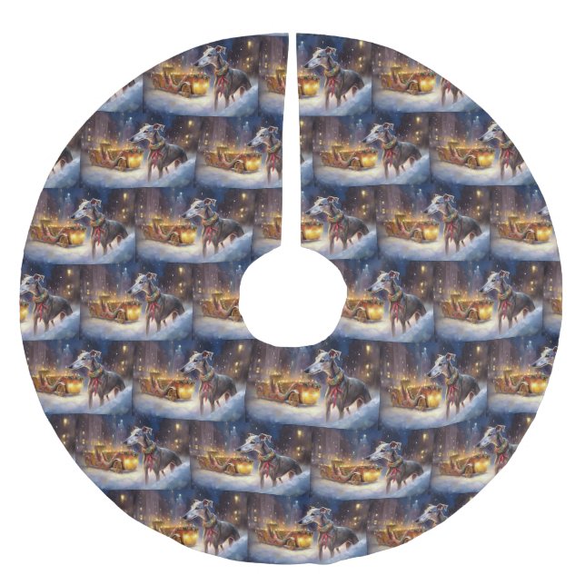 Greyhound Christmas Festive Season  Brushed Polyester Tree Skirt (Front)