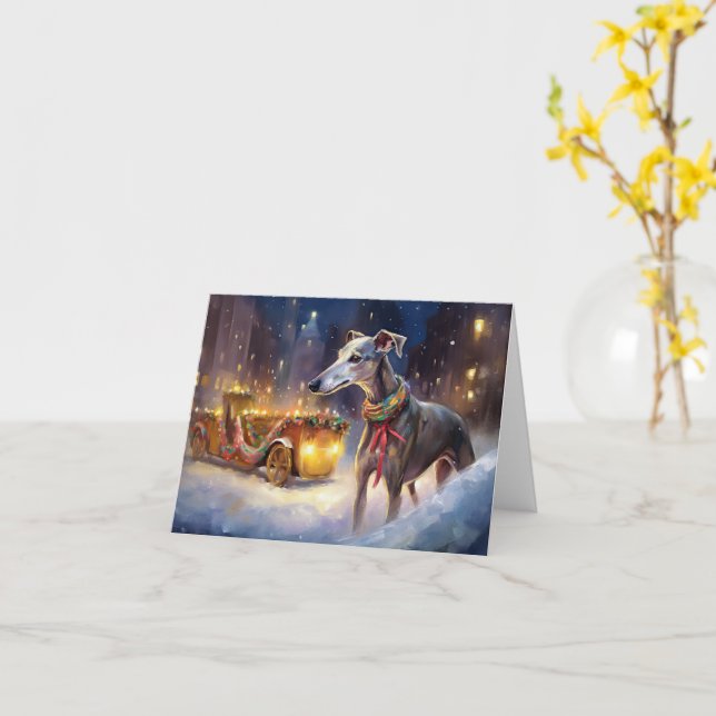 Greyhound Christmas Festive Season  Card (Yellow Flower)