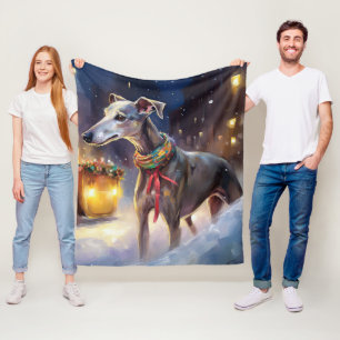 Greyhound Christmas Festive Season  Fleece Blanket