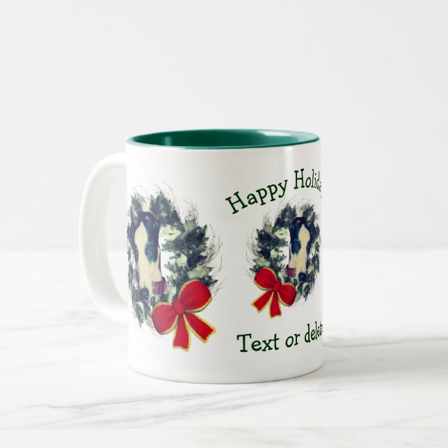 Greyhound Christmas Holiday Personalized  Two-Tone Coffee Mug (Front Left)