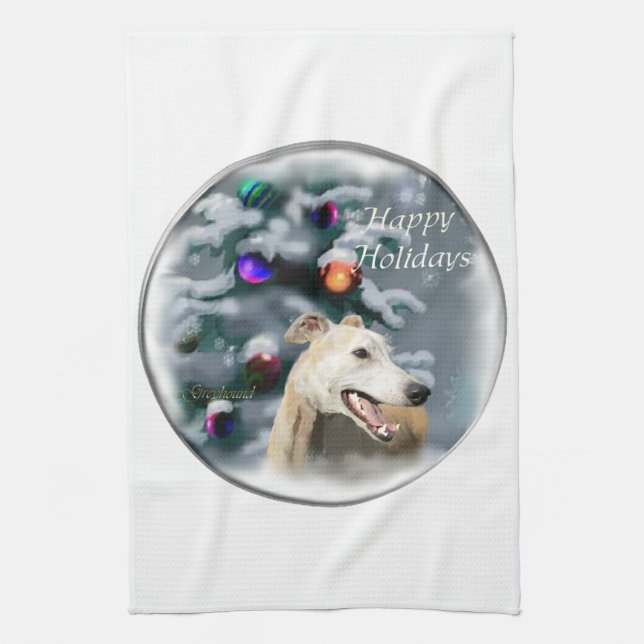 Greyhound Christmas Kitchen Towel (Vertical)