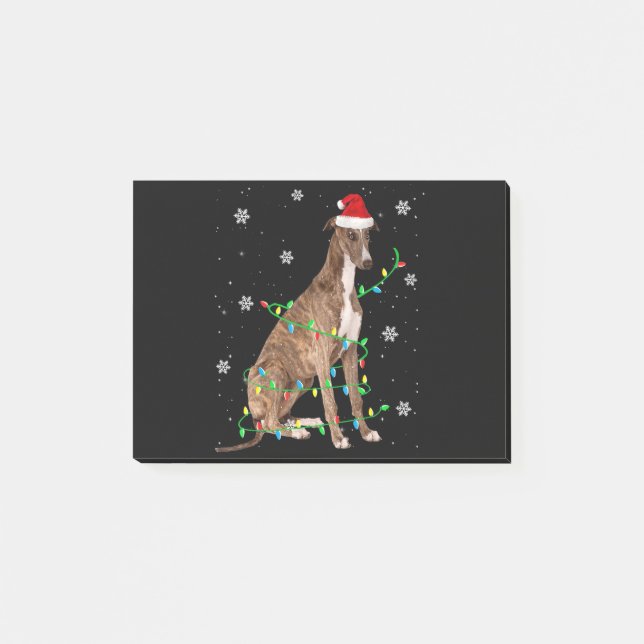 greyhound christmas light cute santa greyhound post-it notes (Front)