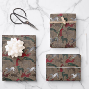 Greyhound Christmas Plaid Burlap  Wrapping Paper