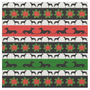 Greyhound Christmas Silhouettes Fabric
