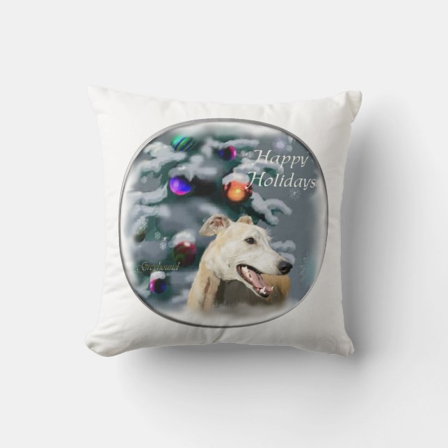 Greyhound Christmas Throw Pillow (Front)