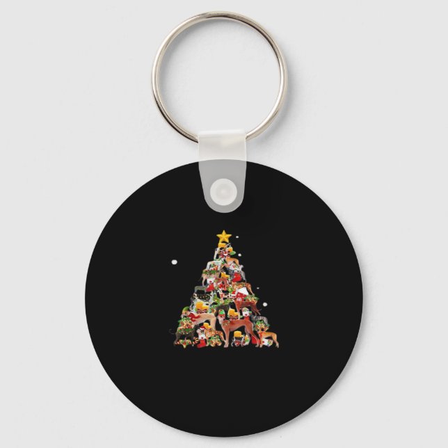 Greyhound Christmas Tree Lights Funny Dog Xmas Gif Keychain (Front)