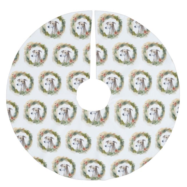 Greyhound Christmas Wreath Festive Pup  Brushed Polyester Tree Skirt (Front)