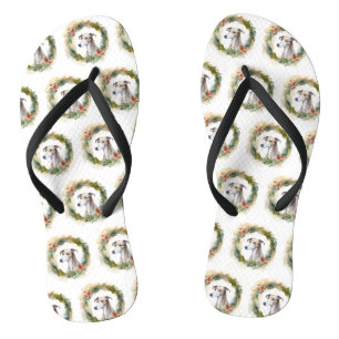 Greyhound Christmas Wreath Festive Pup  Flip Flops