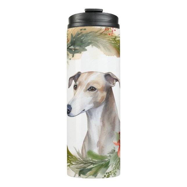 Greyhound Christmas Wreath Festive Pup  Thermal Tumbler (Front)
