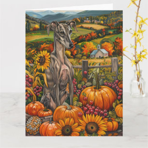 Greyhound Dog Autumn Harvest Thanksgiving Card