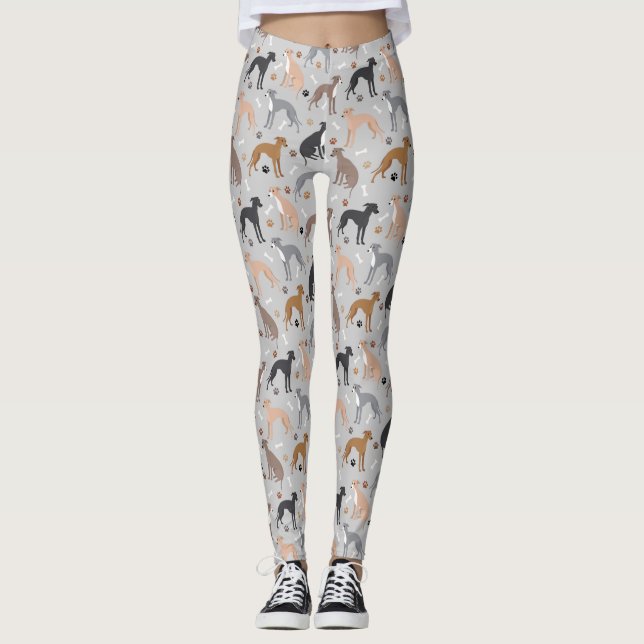 Greyhound Dog Bones and Paws Leggings (Devant)