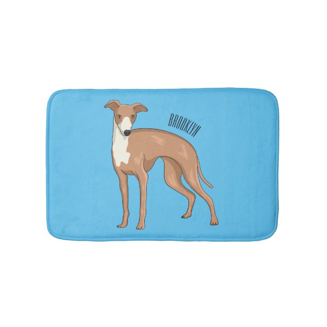 Greyhound dog cartoon illustration bath mat (Front)