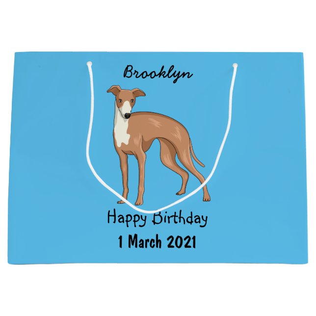 Greyhound dog cartoon illustration large gift bag (Front)