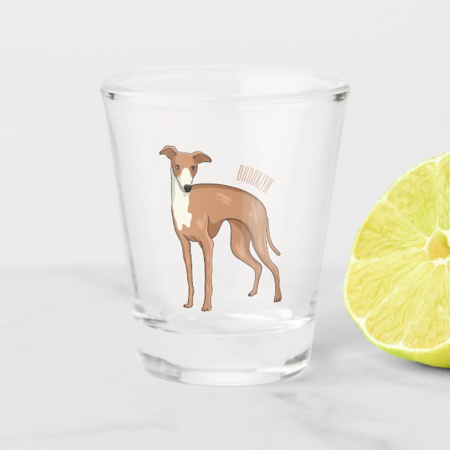 Greyhound dog cartoon illustration shot glass (Front)
