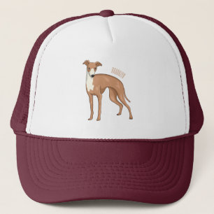 Greyhound dog cartoon illustration  trucker hat