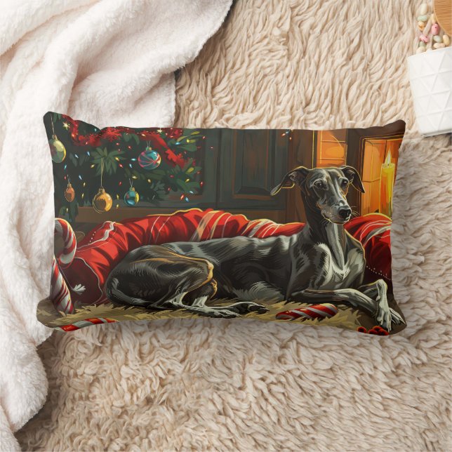 Greyhound Dog Christmas Festive Lumbar Pillow (Blanket)