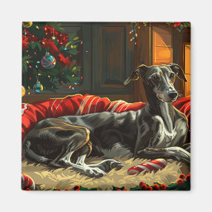 Greyhound Dog Christmas Festive Magnet