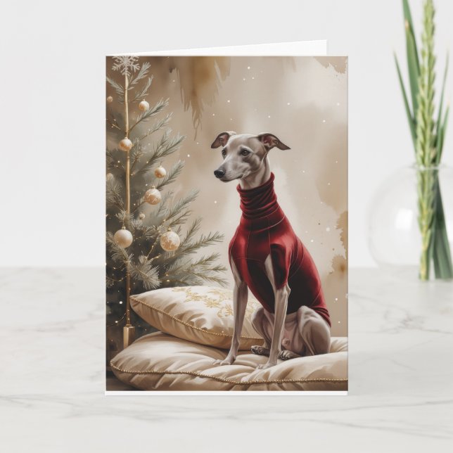 Greyhound Dog Christmas Greeting Card (Front)