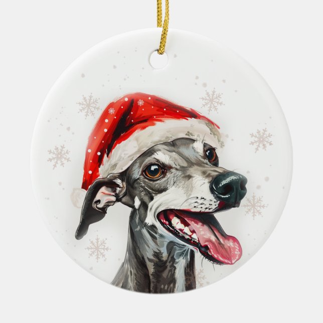 Greyhound Dog Christmas Personalized Ceramic Ornament (Front)