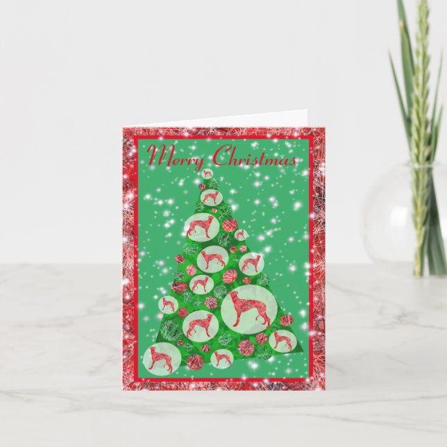 Greyhound Dog Cute Silhouette Christmas Tree Card (Front)