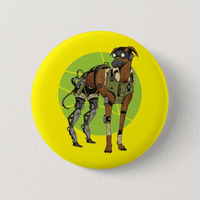 Greyhound Dog Cyborg Design 2 Inch Round Button (Front)