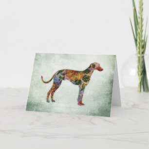 Greyhound Dog Floral On Green Card