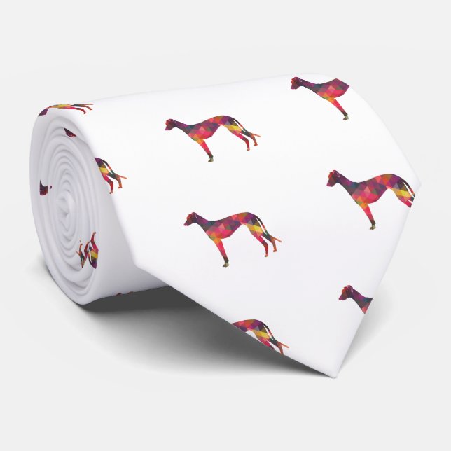 Greyhound Dog Geometric Pattern Silhouette Multi Tie (Rolled)