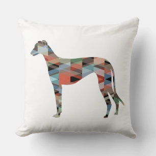 Greyhound Dog Geometric Pattern Silhouette Plaid Throw Pillow