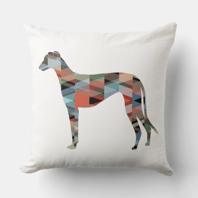 Greyhound Dog Geometric Pattern Silhouette Plaid Throw Pillow (Front)