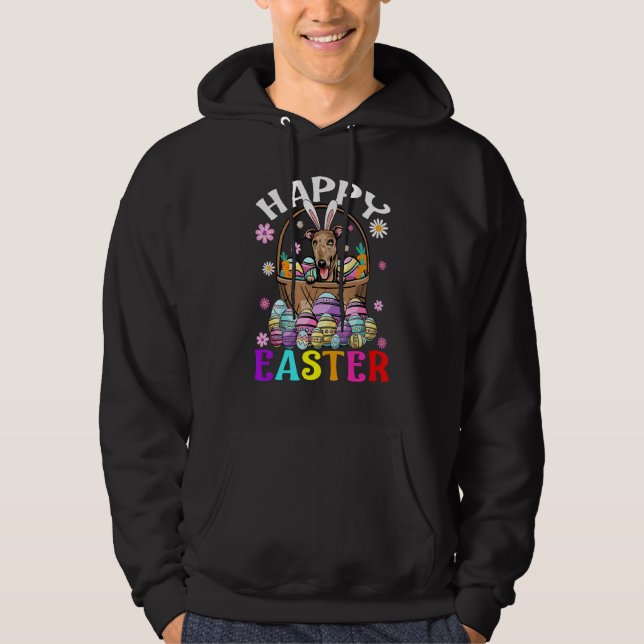 Greyhound Dog Happy Easter Bunny Eggs Easter Hoodie (Front)